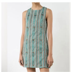 ALICE + OLIVIA Blue Clyde Beaded Tribal Southwest Embroidered Shift Dress Size 2